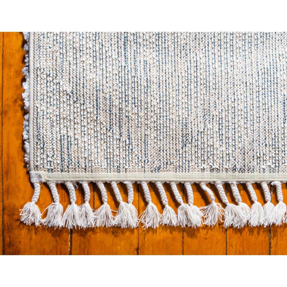 Ivory Geometric Braided Edge Shag Rug 5' x 8'