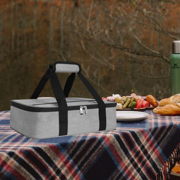 Grey Insulated Hot and Cold Food Carrier Casserole Carrier Travel Bag for Picnics Parties Fits 9x13 Dish