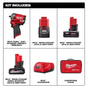 M12 FUEL 12V Lithium-Ion Brushless Cordless Stubby 3/8 in. Impact Wrench Kit w/XC High Output 5.0 Ah Battery Pack