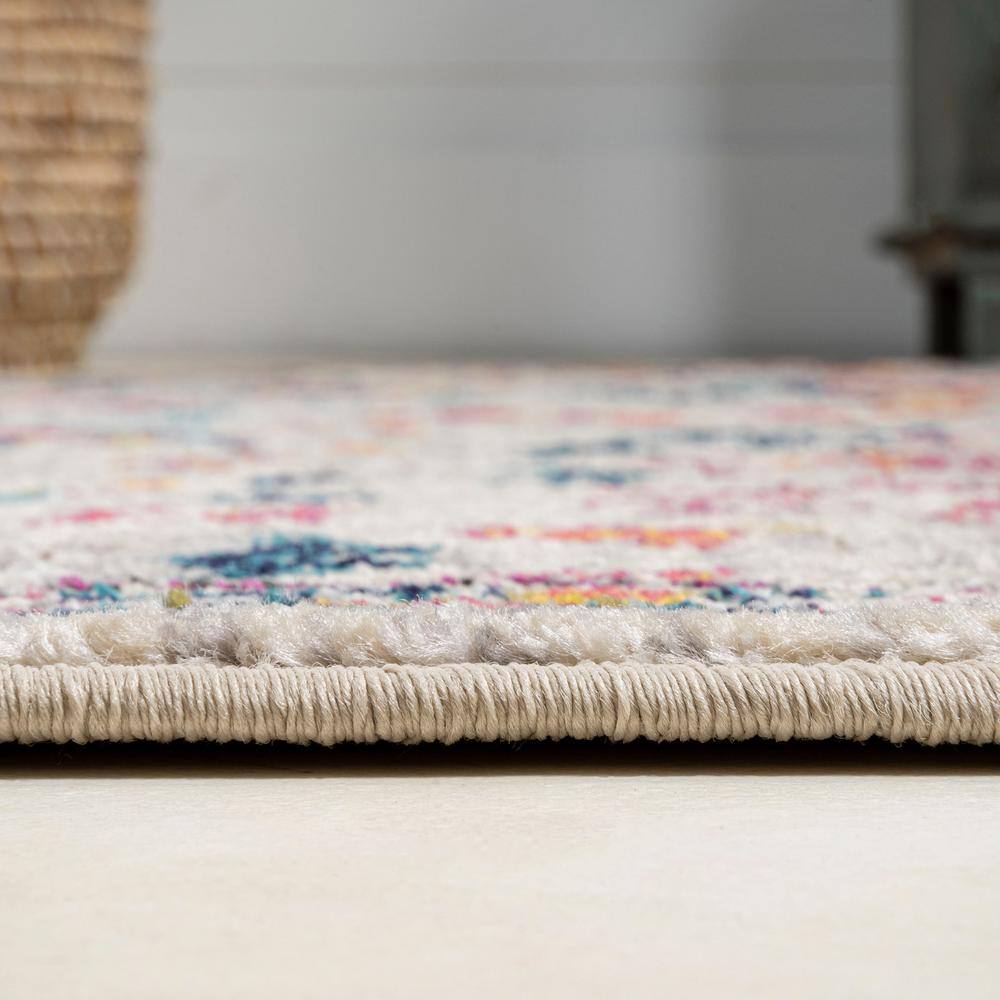Beige Multicolor Synthetic Boho Floral Area Rug