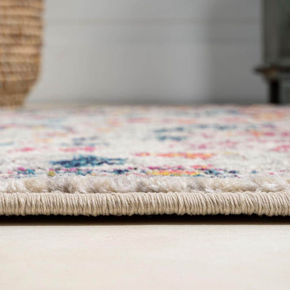 Ivory and Multicolor Synthetic Persian Boho Floral 5' x 8' Rug