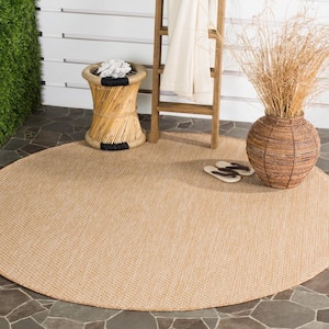 Courtyard Natural/Cream 4 ft. x 4 ft. Solid Distressed Indoor/Outdoor Patio  Round Area Rug