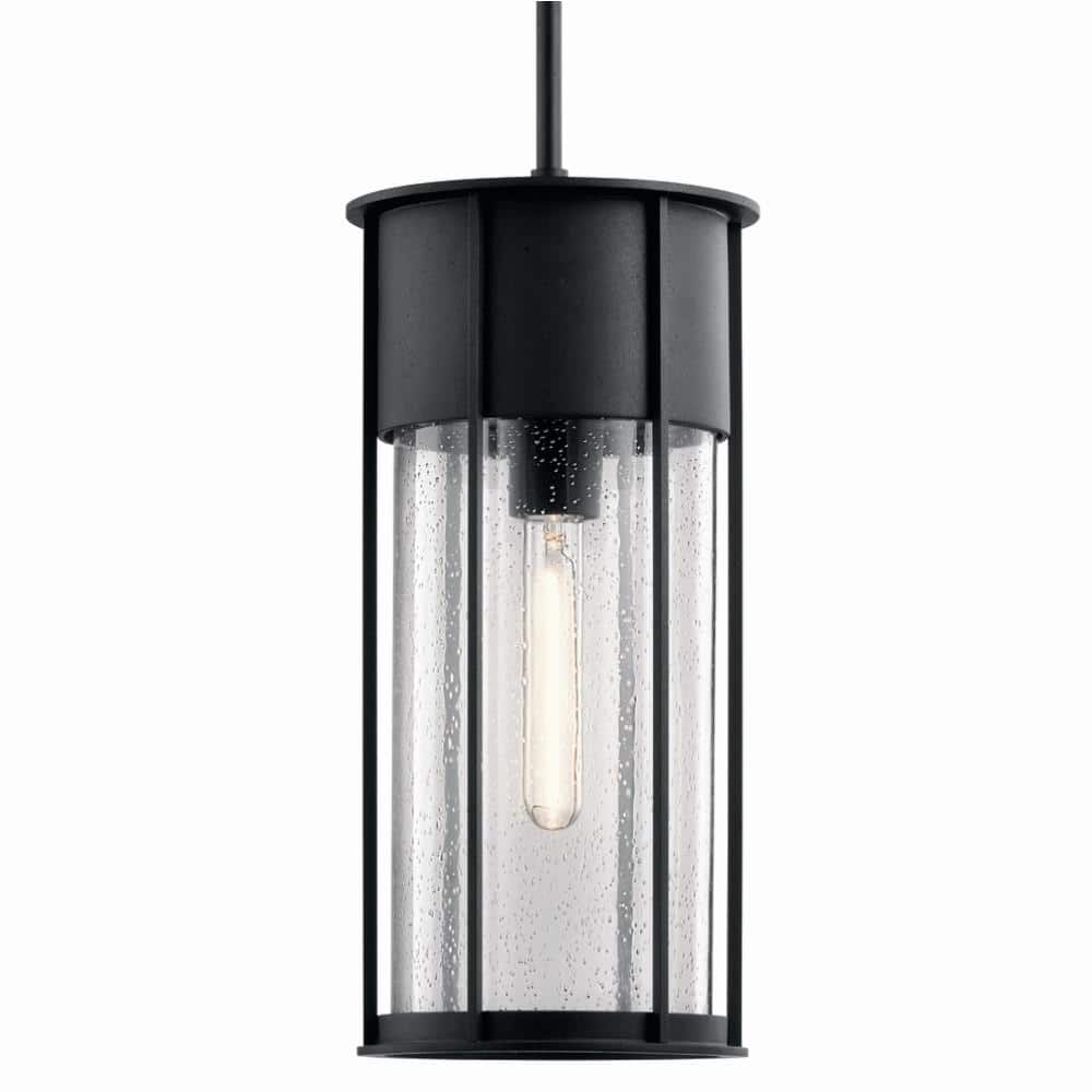 Camillo 18" Black Hanging Pendant with Clear Seeded Glass