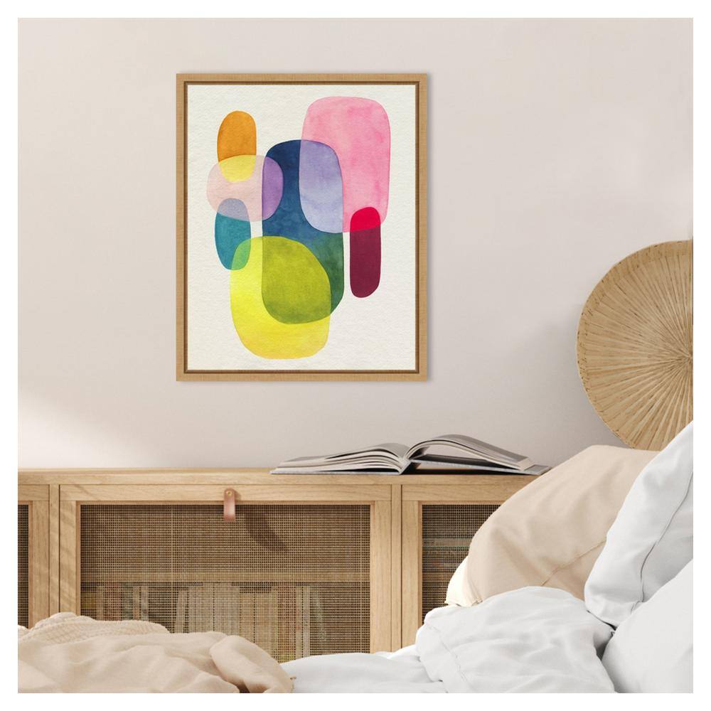 Sunlit Spectrum I Abstract Watercolor Canvas with Maple Frame