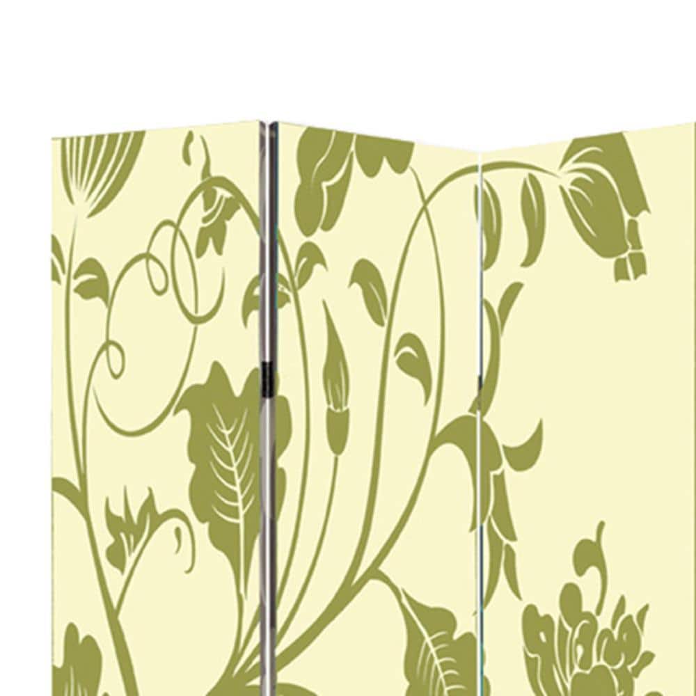 Cream and Green Floral 3-Panel Folding Room Divider