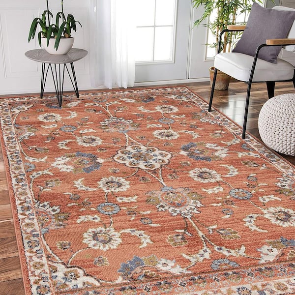 Jordan 2 x 3 Orange Floral Pattern Area Rug for High Traffic Living Room Dining Room Bedroom