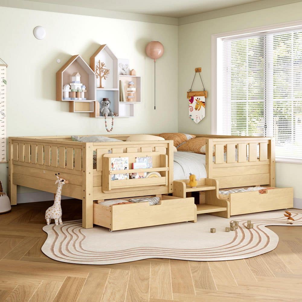 Light Natural Queen Size Kids Bed with Built-in Bookshelves and Storage Drawers price history on PriceWatchPro