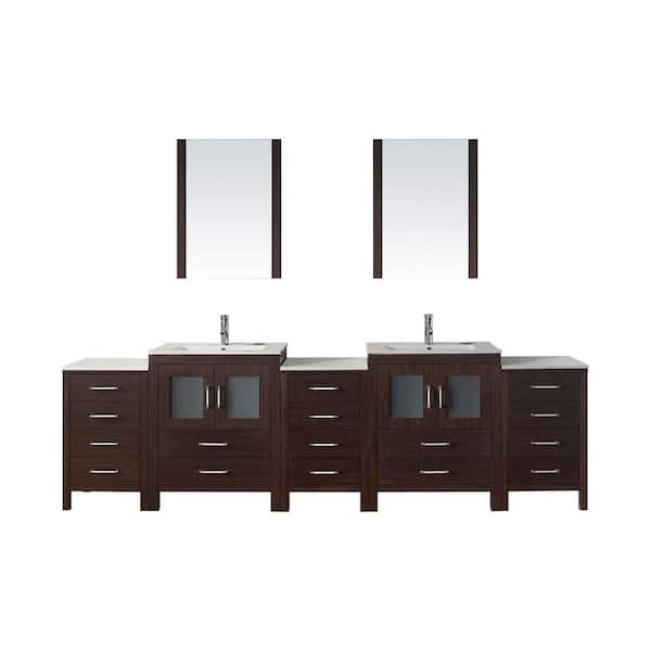 Virtu USA Dior 110 in. W Bath Vanity in Espresso with Ceramic Vanity Top in White with Square Basin and Mirror