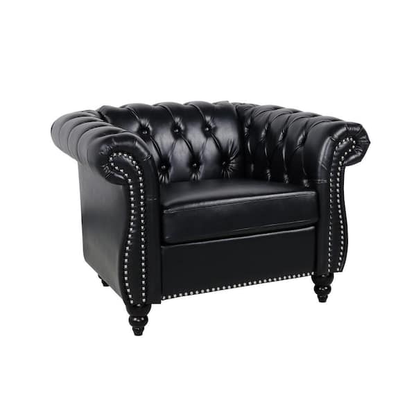 Black 40 in. W Faux Leather PU Armchair