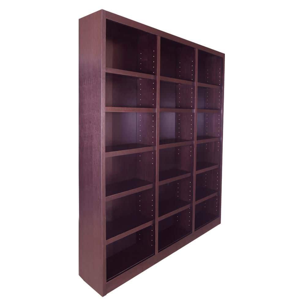Cherry 84" Tall Triple Wide Wood Bookcase with Adjustable Shelves