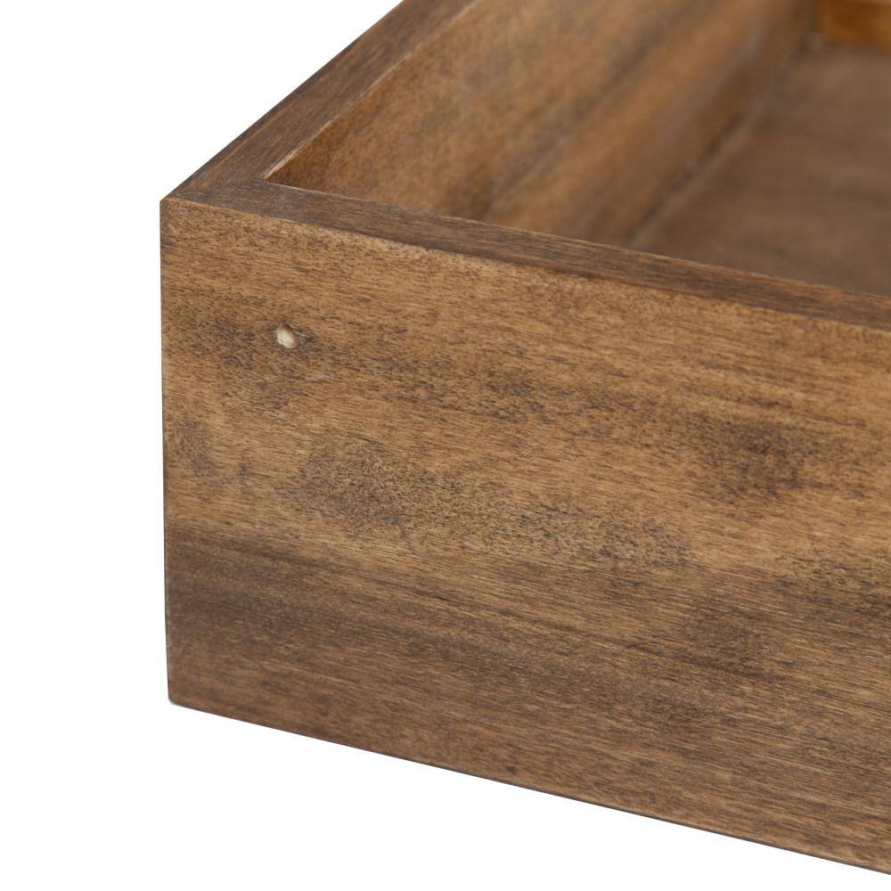 Rustic Brown Wood Floating Corner Wall Shelves, 16" Set of 2