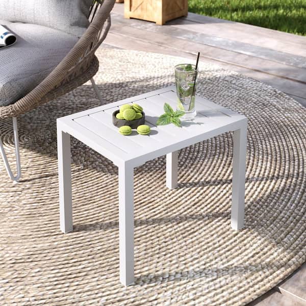 Pellebant White Aluminum Outdoor Patio Rectangular Side Table