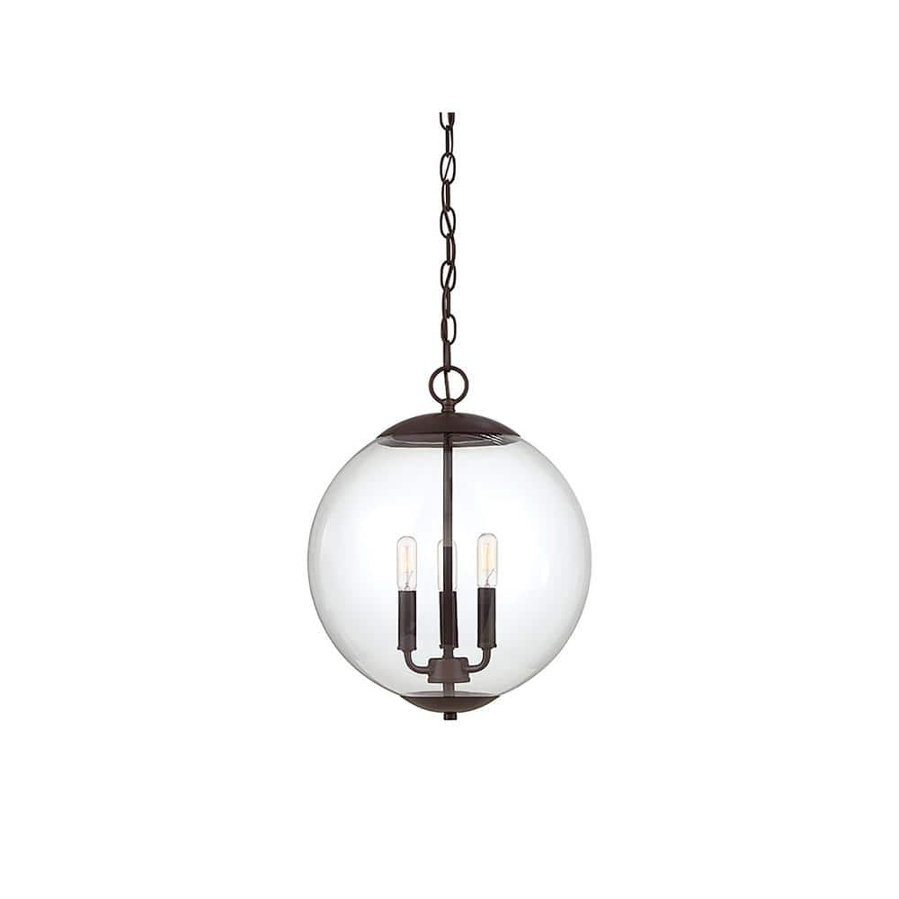 13.75 in. W x 17.13 in. H 3-Light Oil Rubbed Bronze Pendant Light with Clear Glass Globe Shade -  Savoy House, M70060ORB