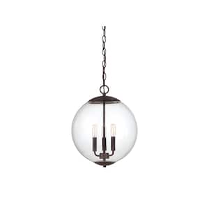 13.75 in. W x 17.13 in. H 3-Light Oil Rubbed Bronze Pendant Light with Clear Glass Globe Shade