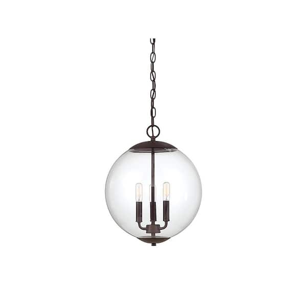 Savoy House 13.75 in. W x 17.13 in. H 3-Light Oil Rubbed Bronze Pendant Light with Clear Glass Globe Shade