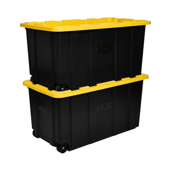 HDX 77 Gal. Tough Storage Tote with Wheels in Black with