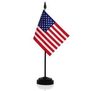 4 in. x 6 in. Miniature American US Desktop Flag USA Deluxe Desk Flag Set with 12 in. Solid Plastic Pole