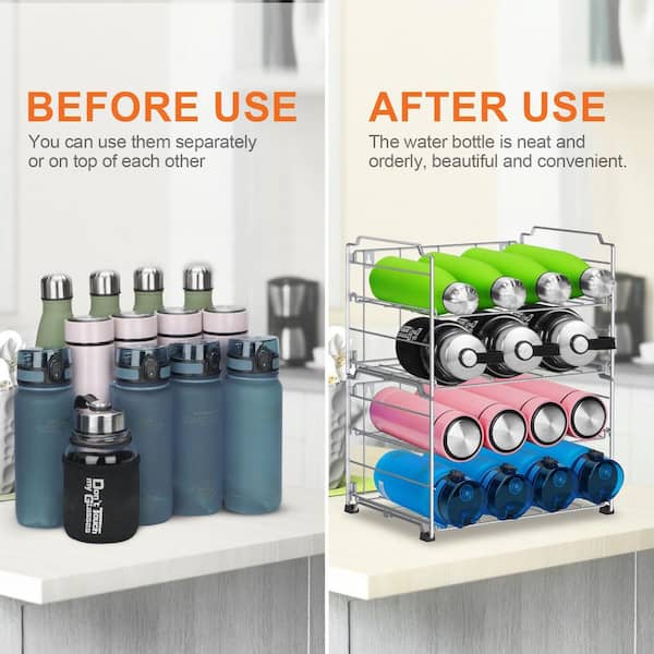 Water Bottle Organizer, 4 Packs Stackable Plastic Water Bottle Cup Holder,  Wine/Drink/Water Bottle Storage Stand for Kitchen Countertop, Cabinet