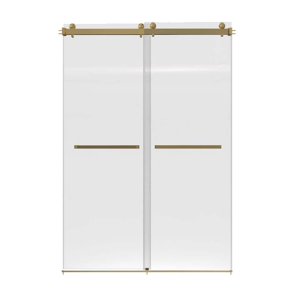 60 in. W x 75 in. H Sliding Frameless Shower Door in Brushed Gold with Clear Glass price history on PriceWatchPro