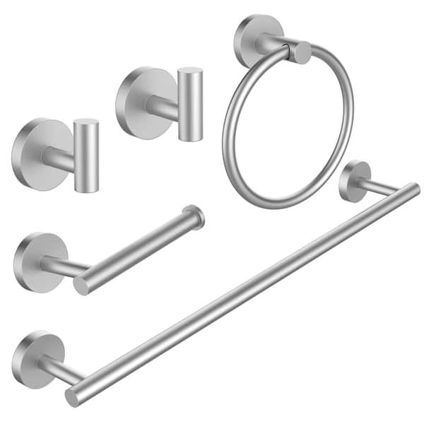 5-Piece Bath Hardware Set with Towel Bar Hand Towel Holder Toilet Paper Holder Towel Hook Modern in Brushed Nickel