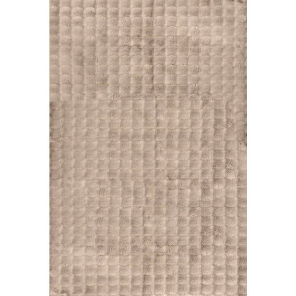 Ivana Checkered Plush Cloud Washable Taupe 6 ft. x 6 ft. Indoor Square Rug