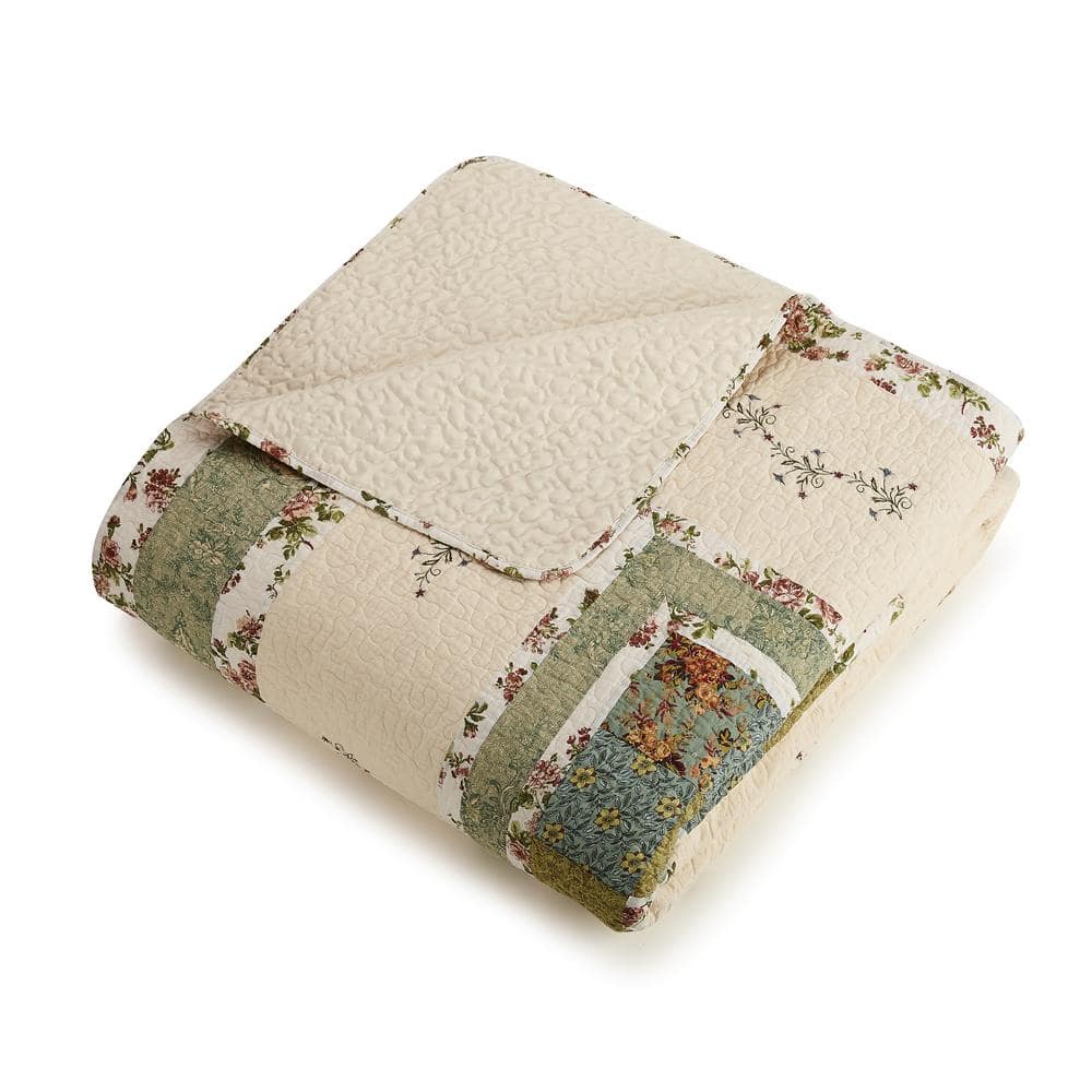 Olivia Green Floral Cotton Full Quilt Set