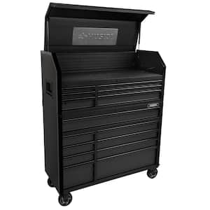 52 in. W x 21.5 in. D Heavy Duty 15-Drawer Combination Rolling Tool Chest Top Tool Cabinet with LED Light in Matte Black