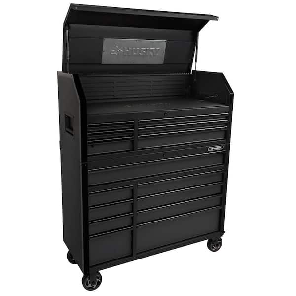Husky 52 in. W x 21.5 in. D Heavy Duty 15-Drawer Combination Rolling Tool Chest Top Tool Cabinet with LED Light in Matte Black