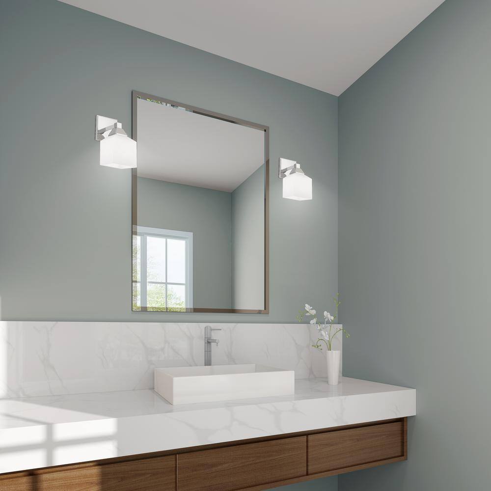 Aragon Polished Chrome 1-Light Sconce with Satin Opal White Glass