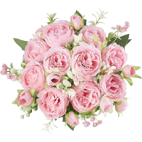 Afoxsos 12.6 in. Pink Indoor/Outdoor Artificial Peony Flowers and Small Silk for Home Decor