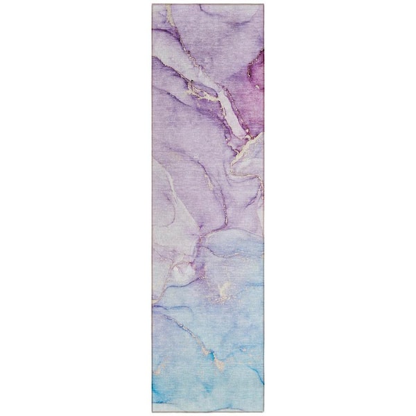HomeRoots Purple 2 ft. x 8 ft. Woven Abstract Polyester Runner Indoor/Outdoor Area Rug