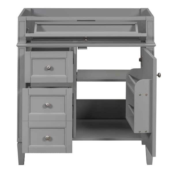 29.30 in. W Freestanding Bath Vanity Cabinet without Top in Gray with 2 Drawers and a Tip-out Drawer Unassembled