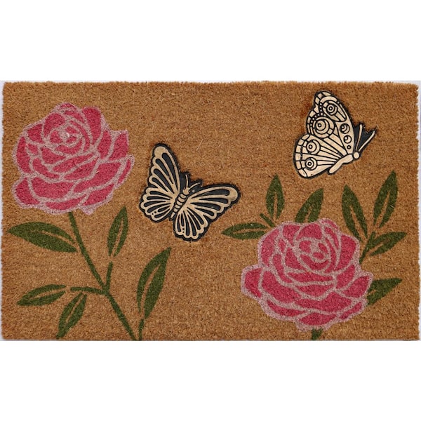 Imports Décor Vinyl Back Flowers and Butterflies 30 in. x 18 in. Coir Door Mat