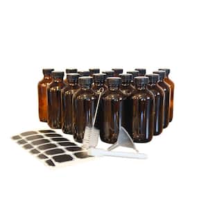 8 oz. Boston Round Glass Bottles with Lids, Brush, Marker and Labels - Amber (Pack of 18)