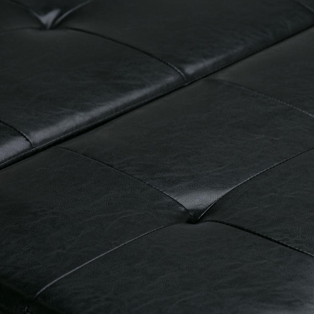 Midnight Black Tufted Faux Leather Cocktail Storage Ottoman