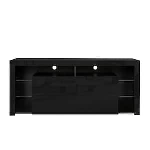 66.93 in. W Black TV Stand Fits TVs up to 70 in. with 4 Storage Cabinet and LED Light