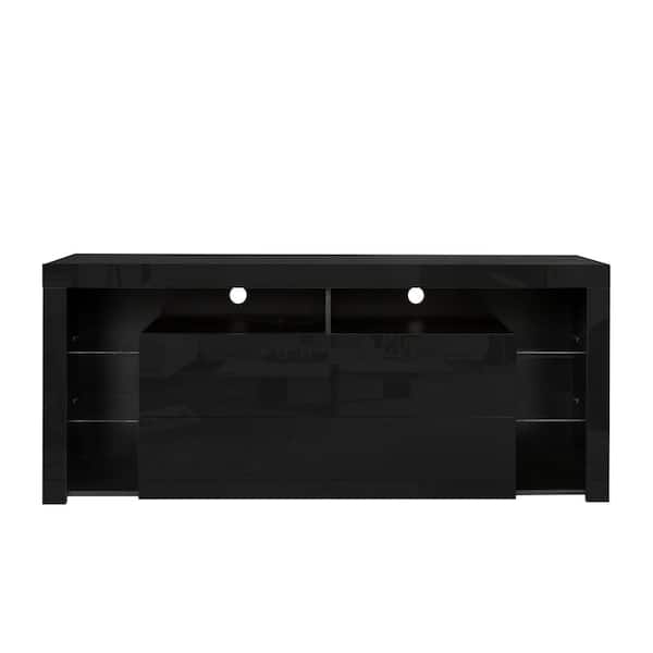 Tidoin 66.93 in. W Black TV Stand Fits TVs up to 70 in. with 4 Storage