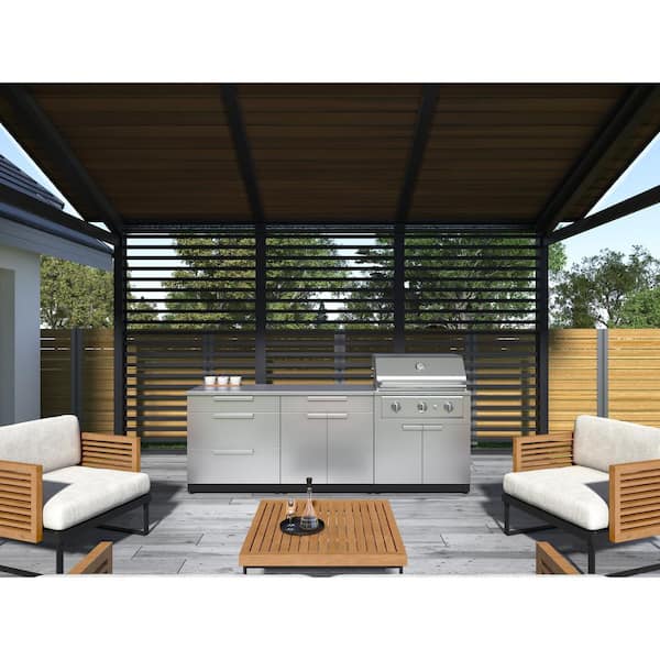 Outdoor Kitchen 97 in.W x 24 in.D x 47.5 in.H Stainless Steel 5-Piece Cabinet Set w/ 33in. Performance Natural Gas Grill