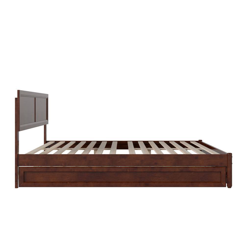 Walnut King Solid Wood Platform Bed with Trundle
