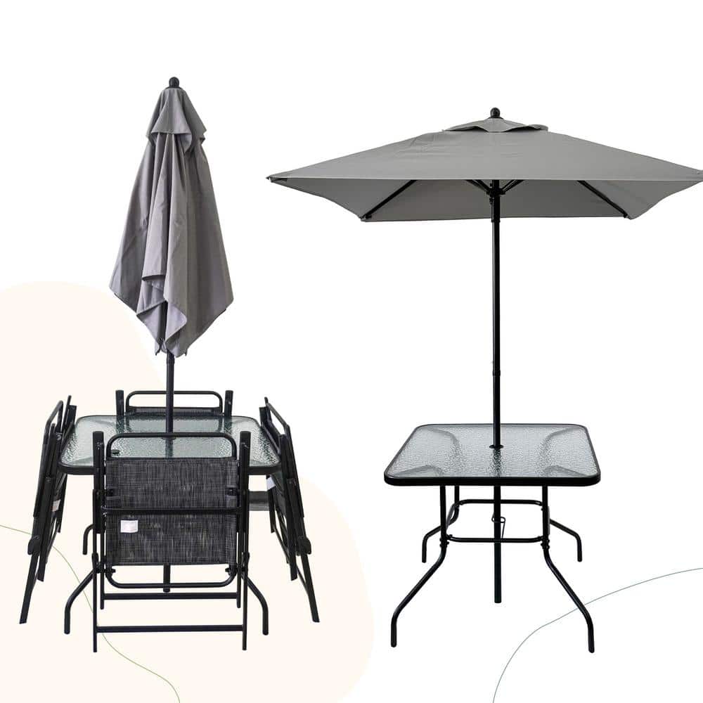 Black Steel 4-Piece Outdoor Dining Set with Umbrella