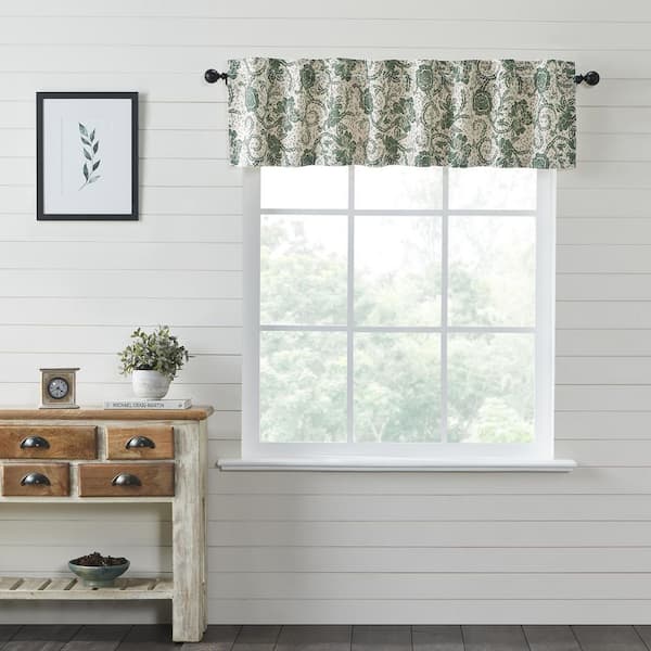 VHC BRANDS Dorset Floral 72 in. L x 16. W Cotton Valance in Creme Basil Green Evergreen