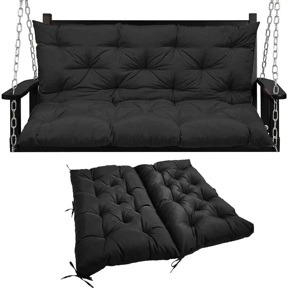 47 x 40 in 2-3 Seater Replacement Outdoor Swing Cushions with Back Support, Waterproof Bench Cushion (Black)