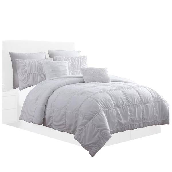 THE URBAN PORT Ohio 7-Piece White Solid Print Microfiber King Comforter Set