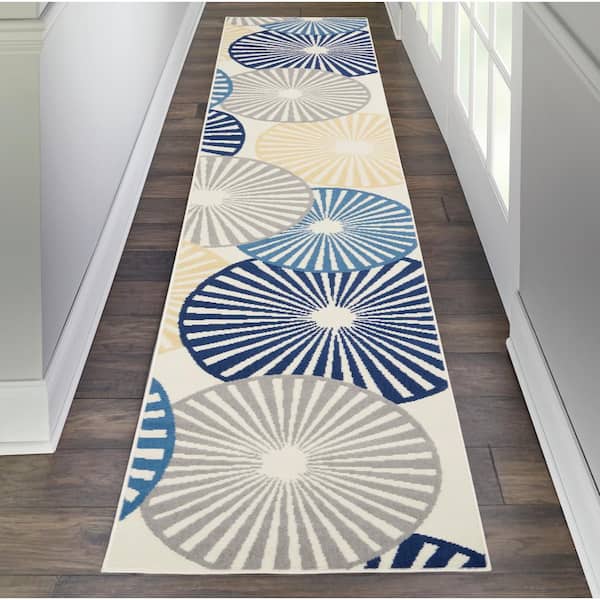 Grafix White 2 ft. x 10 ft. Geometric Contemporary Kitchen Runner Area Rug