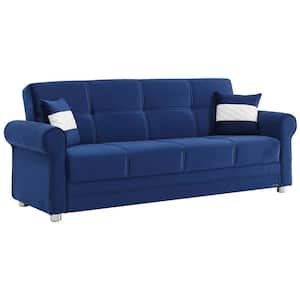 Alex Collection Convertible 89 in. Blue Microfiber 3-Seater Twin Sleeper Sofa Bed with Storage