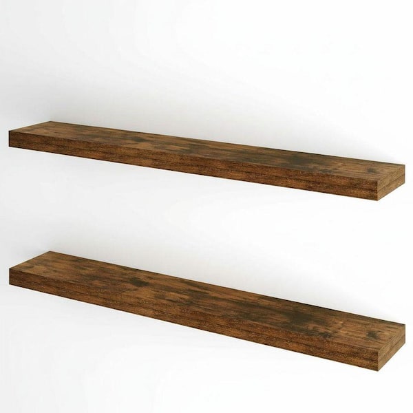 32 in. W x 7 in. D Brown Wood Floating Shelves for Wall (Set of 2