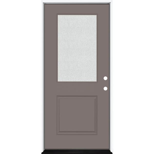 Steves & Sons Legacy 36 in. W x 80 in. 1/2 Lite Rain Glass LHIS Primed Kindling Finish Fiberglass Prehung Front Door