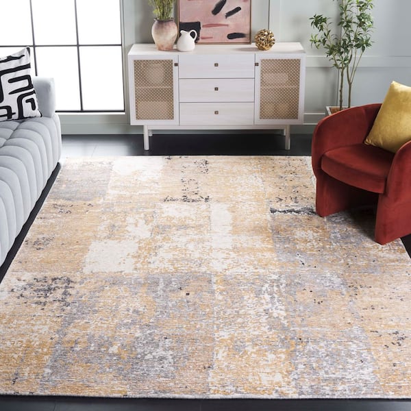 Tiffany 9 ft. x 12 ft. Gold/Silver Industrial Abstract Patchwork Area Rug