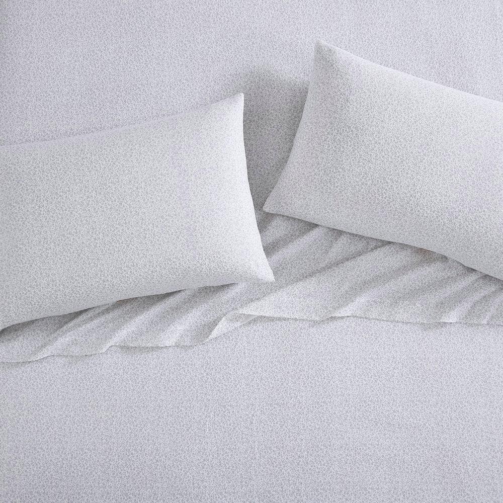 Chelsie Vine Gray Cotton Flannel King Sheet Set with Pillowcases