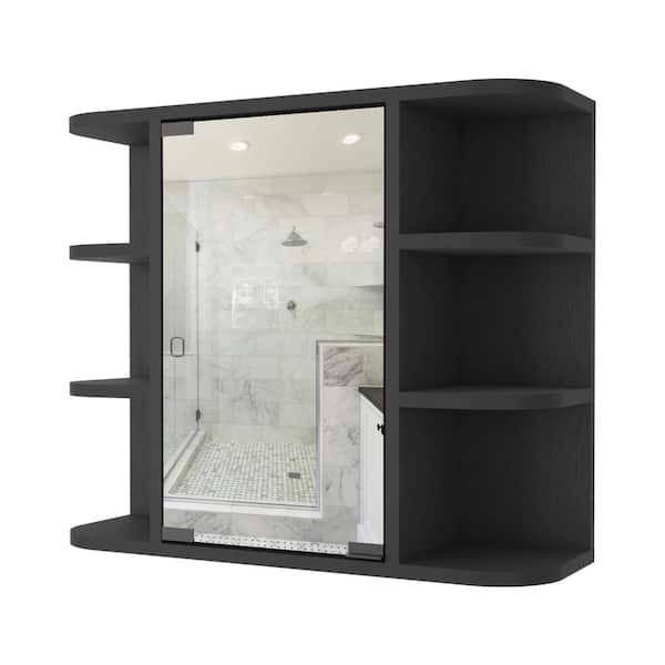 Unbranded 23.6 in. W x 19.6 in. H Black Rectangular Wood Recessed or Surface Mount Medicine Cabinet with Mirror